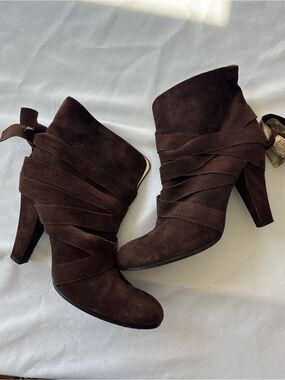 Marc Jacobs Dark Brown Suede Wrap Ankle Booties